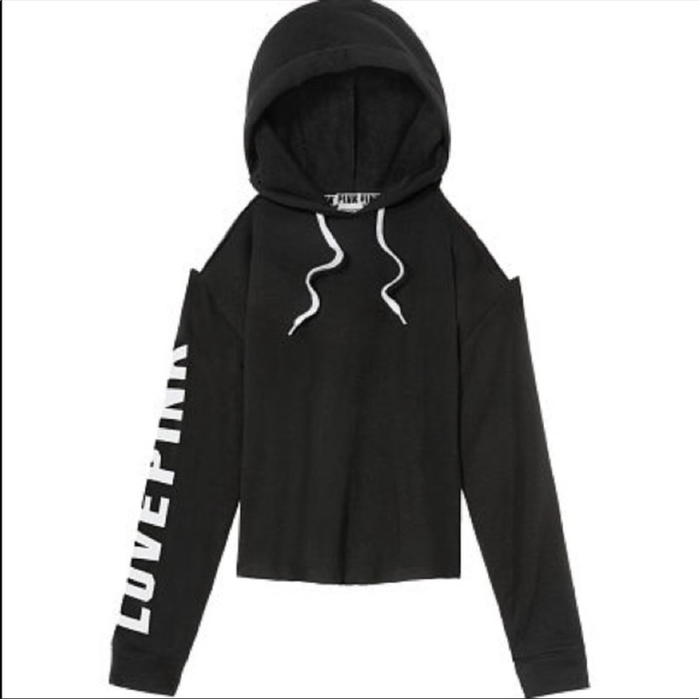 PINK Victorias Secret Cropped Cold Shoulder Hoodie